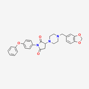 molecular formula C28H27N3O5 B4033544 3-[4-(1,3-Benzodioxol-5-ylmethyl)piperazin-1-yl]-1-(4-phenoxyphenyl)pyrrolidine-2,5-dione 