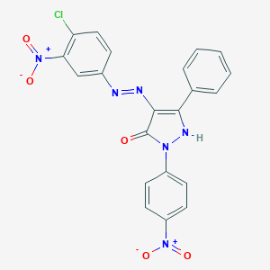 molecular formula C21H13ClN6O5 B403356 (4E)-4-[2-(4-chloro-3-nitrophenyl)hydrazinylidene]-2-(4-nitrophenyl)-5-phenyl-2,4-dihydro-3H-pyrazol-3-one 