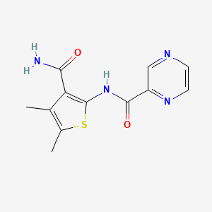 molecular formula C12H12N4O2S B4033666 N-[3-(aminocarbonyl)-4,5-dimethyl-2-thienyl]-2-pyrazinecarboxamide 