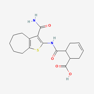 6-[(3-carbamoyl-5,6,7,8-tetrahydro-4H-cyclohepta[b]thiophen-2-yl)carbamoyl]cyclohex-3-ene-1-carboxylic acid