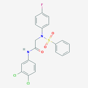 molecular formula C20H15Cl2FN2O3S B403398 N-(3,4-dichlorophenyl)-2-[(4-fluorophenyl)(phenylsulfonyl)amino]acetamide 