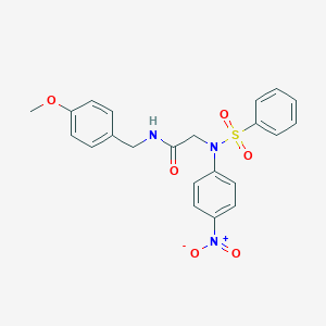 molecular formula C22H21N3O6S B403402 2-[{4-nitrophenyl}(phenylsulfonyl)amino]-N-{[4-(methyloxy)phenyl]methyl}acetamide 