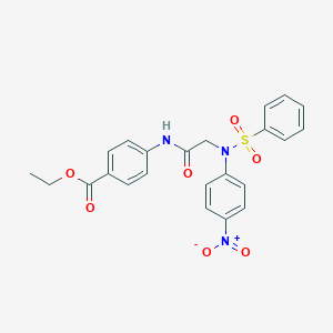 molecular formula C23H21N3O7S B403414 Ethyl 4-({[{4-nitrophenyl}(phenylsulfonyl)amino]acetyl}amino)benzoate 