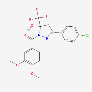 molecular formula C19H16ClF3N2O4 B4034192 [3-(4-chlorophenyl)-5-hydroxy-5-(trifluoromethyl)-4,5-dihydro-1H-pyrazol-1-yl](3,4-dimethoxyphenyl)methanone 