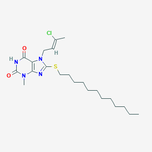 molecular formula C22H35ClN4O2S B403433 7-(3-Chloro-but-2-enyl)-8-dodecylsulfanyl-3-methyl-3,7-dihydro-purine-2,6-dione CAS No. 331726-13-7