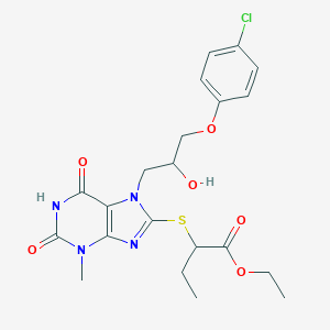 molecular formula C21H25ClN4O6S B403437 Ethyl 2-[7-[3-(4-chlorophenoxy)-2-hydroxypropyl]-3-methyl-2,6-dioxopurin-8-yl]sulfanylbutanoate CAS No. 303228-42-4