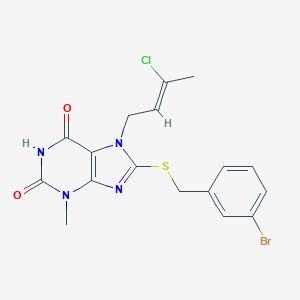 molecular formula C17H16BrClN4O2S B403440 8-[(3-bromobenzyl)sulfanyl]-7-(3-chloro-2-butenyl)-3-methyl-3,7-dihydro-1H-purine-2,6-dione 