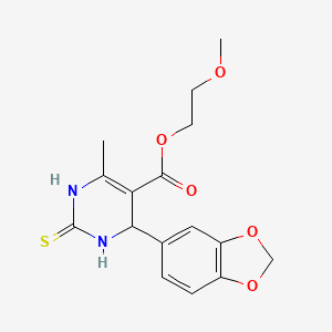 molecular formula C16H18N2O5S B4034578 2-Methoxyethyl 6-(1,3-benzodioxol-5-yl)-4-methyl-2-sulfanyl-1,6-dihydropyrimidine-5-carboxylate 