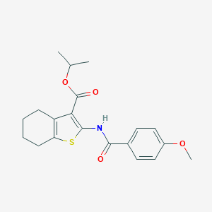 molecular formula C20H23NO4S B403469 Isopropyl 2-[(4-methoxybenzoyl)amino]-4,5,6,7-tetrahydro-1-benzothiophene-3-carboxylate 