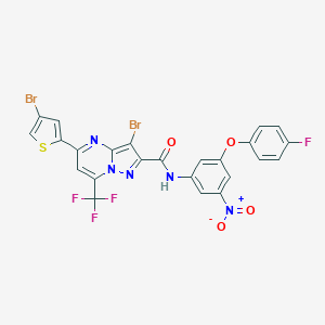 molecular formula C24H11Br2F4N5O4S B403476 3-bromo-5-(4-bromothiophen-2-yl)-N-[3-(4-fluorophenoxy)-5-nitrophenyl]-7-(trifluoromethyl)pyrazolo[1,5-a]pyrimidine-2-carboxamide 