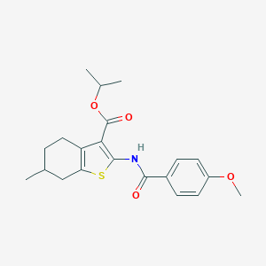 molecular formula C21H25NO4S B403478 Isopropyl 2-[(4-methoxybenzoyl)amino]-6-methyl-4,5,6,7-tetrahydro-1-benzothiophene-3-carboxylate 