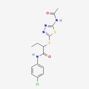 molecular formula C14H15ClN4O2S2 B4034791 2-{[5-(acetylamino)-1,3,4-thiadiazol-2-yl]thio}-N-(4-chlorophenyl)butanamide 