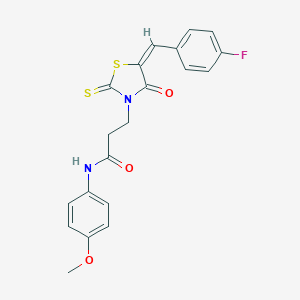 molecular formula C20H17FN2O3S2 B403486 3-[5-(4-fluorobenzylidene)-4-oxo-2-thioxo-1,3-thiazolidin-3-yl]-N-(4-methoxyphenyl)propanamide 