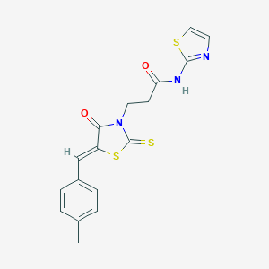 molecular formula C17H15N3O2S3 B403488 3-[5-(4-methylbenzylidene)-4-oxo-2-thioxo-1,3-thiazolidin-3-yl]-N-(1,3-thiazol-2-yl)propanamide 