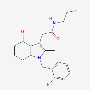 molecular formula C21H25FN2O2 B4035222 2-[1-(2-fluorobenzyl)-2-methyl-4-oxo-4,5,6,7-tetrahydro-1H-indol-3-yl]-N-propylacetamide 