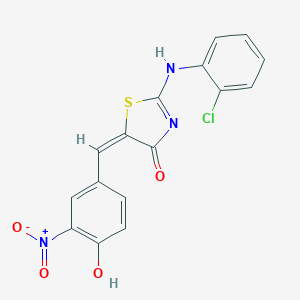 molecular formula C16H10ClN3O4S B403533 (5E)-2-(2-chloroanilino)-5-[(4-hydroxy-3-nitrophenyl)methylidene]-1,3-thiazol-4-one 