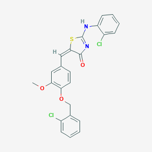 (5E)-2-(2-chloroanilino)-5-[[4-[(2-chlorophenyl)methoxy]-3-methoxyphenyl]methylidene]-1,3-thiazol-4-one