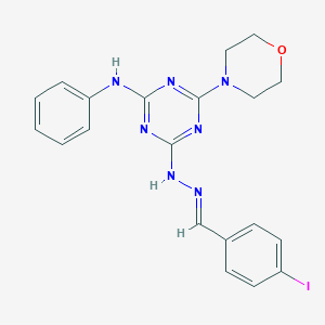 molecular formula C20H20IN7O B403538 4-Iodobenzaldehyde [4-anilino-6-(4-morpholinyl)-1,3,5-triazin-2-yl]hydrazone 