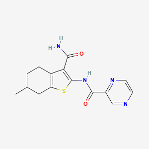 molecular formula C15H16N4O2S B4035542 N-(3-CARBAMOYL-6-METHYL-4,5,6,7-TETRAHYDRO-1-BENZOTHIOPHEN-2-YL)-2-PYRAZINECARBOXAMIDE 