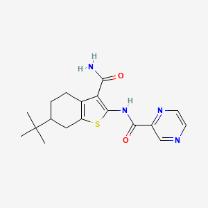 molecular formula C18H22N4O2S B4035692 N-[3-CARBAMOYL-6-(2-METHYL-2-PROPANYL)-4,5,6,7-TETRAHYDRO-1-BENZOTHIOPHEN-2-YL]-2-PYRAZINECARBOXAMIDE 