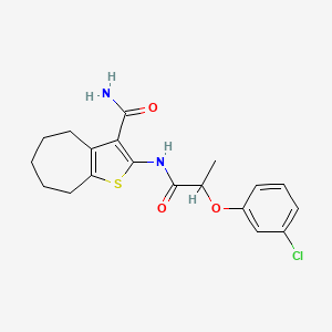 molecular formula C19H21ClN2O3S B4036006 2-{[2-(3-chlorophenoxy)propanoyl]amino}-5,6,7,8-tetrahydro-4H-cyclohepta[b]thiophene-3-carboxamide 