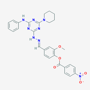 4-Nitro-benzoic acid 2-methoxy-4-[(4-phenylamino-6-piperidin-1-yl-[1,3,5]triazin