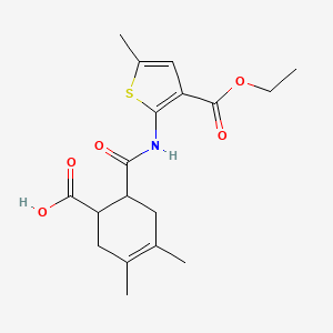 molecular formula C18H23NO5S B4036342 6-({[3-(ethoxycarbonyl)-5-methyl-2-thienyl]amino}carbonyl)-3,4-dimethyl-3-cyclohexene-1-carboxylic acid 