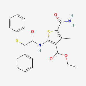 molecular formula C23H22N2O4S2 B4036423 ethyl 5-(aminocarbonyl)-4-methyl-2-{[phenyl(phenylthio)acetyl]amino}-3-thiophenecarboxylate 