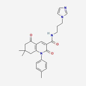 molecular formula C25H28N4O3 B4036514 N-[3-(1H-imidazol-1-yl)propyl]-7,7-dimethyl-1-(4-methylphenyl)-2,5-dioxo-1,2,5,6,7,8-hexahydro-3-quinolinecarboxamide 