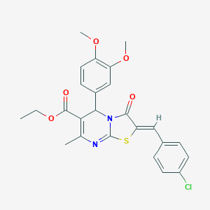 molecular formula C25H23ClN2O5S B403693 ethyl 2-(4-chlorobenzylidene)-5-(3,4-dimethoxyphenyl)-7-methyl-3-oxo-2,3-dihydro-5H-[1,3]thiazolo[3,2-a]pyrimidine-6-carboxylate 