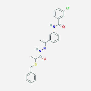 N-(3-{N-[2-(benzylsulfanyl)propanoyl]ethanehydrazonoyl}phenyl)-3-chlorobenzamide