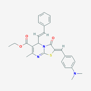 molecular formula C27H27N3O3S B403696 ethyl 2-[4-(dimethylamino)benzylidene]-7-methyl-3-oxo-5-(2-phenylvinyl)-2,3-dihydro-5H-[1,3]thiazolo[3,2-a]pyrimidine-6-carboxylate 