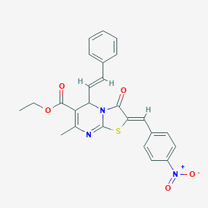 molecular formula C25H21N3O5S B403701 ethyl 2-{4-nitrobenzylidene}-7-methyl-3-oxo-5-(2-phenylvinyl)-2,3-dihydro-5H-[1,3]thiazolo[3,2-a]pyrimidine-6-carboxylate 