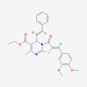 molecular formula C27H26N2O5S B403702 ethyl 2-(3,4-dimethoxybenzylidene)-7-methyl-3-oxo-5-(2-phenylvinyl)-2,3-dihydro-5H-[1,3]thiazolo[3,2-a]pyrimidine-6-carboxylate 