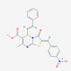 molecular formula C24H19N3O5S B403703 methyl 2-{4-nitrobenzylidene}-7-methyl-3-oxo-5-(2-phenylvinyl)-2,3-dihydro-5H-[1,3]thiazolo[3,2-a]pyrimidine-6-carboxylate 