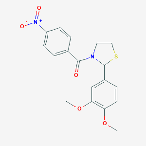 molecular formula C18H18N2O5S B403710 2-[3,4-Bis(methyloxy)phenyl]-3-({4-nitrophenyl}carbonyl)-1,3-thiazolidine 