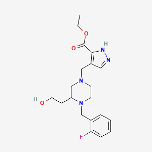 ethyl 4-{[4-(2-fluorobenzyl)-3-(2-hydroxyethyl)-1-piperazinyl]methyl}-1H-pyrazole-3-carboxylate