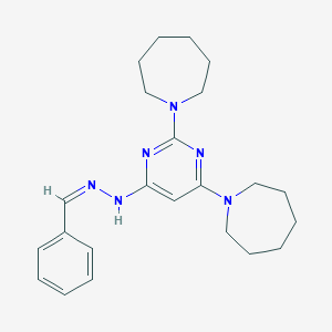 molecular formula C23H32N6 B403723 Benzaldehyde [2,6-di(1-azepanyl)-4-pyrimidinyl]hydrazone 