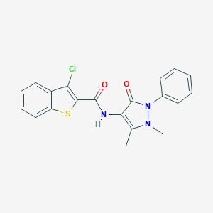 molecular formula C20H16ClN3O2S B403765 3-Chloro-N-(1,5-dimethyl-3-oxo-2-phenyl-2,3-dihydro-1H-pyrazol-4-yl)-1-benzothiophene-2-carboxamide CAS No. 301157-28-8