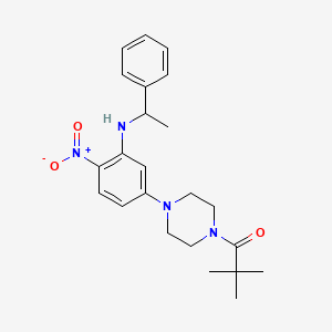 molecular formula C23H30N4O3 B4037749 2,2-Dimethyl-1-(4-{4-nitro-3-[(1-phenylethyl)amino]phenyl}piperazin-1-yl)propan-1-one 