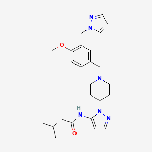 molecular formula C25H34N6O2 B4037782 N-(1-{1-[4-methoxy-3-(1H-pyrazol-1-ylmethyl)benzyl]-4-piperidinyl}-1H-pyrazol-5-yl)-3-methylbutanamide 