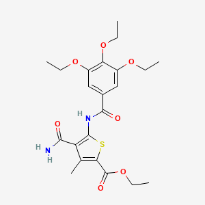 molecular formula C22H28N2O7S B4037849 Ethyl 4-carbamoyl-3-methyl-5-[(3,4,5-triethoxybenzoyl)amino]thiophene-2-carboxylate 