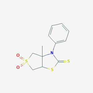 molecular formula C12H13NO2S3 B403808 3a-methyl-3-phenyltetrahydrothieno[3,4-d][1,3]thiazole-2(3H)-thione 5,5-dioxide 