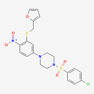 molecular formula C21H20ClN3O5S2 B4038111 1-[(4-chlorophenyl)sulfonyl]-4-{3-[(2-furylmethyl)thio]-4-nitrophenyl}piperazine 