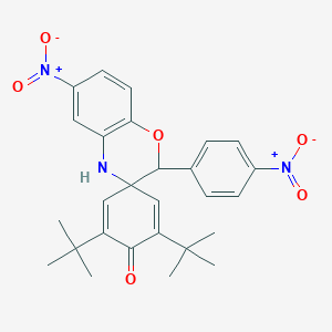 molecular formula C27H29N3O6 B403821 2',6'-ditert-butyl-6-nitro-2-(4-nitrophenyl)-3,4-dihydrospiro(2H-[1,4]benzoxazine-3,4'-[2,5]cyclohexadiene)-1'-one 