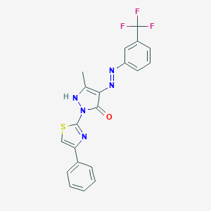 (4E)-5-methyl-2-(4-phenyl-1,3-thiazol-2-yl)-4-{2-[3-(trifluoromethyl)phenyl]hydrazinylidene}-2,4-dihydro-3H-pyrazol-3-one