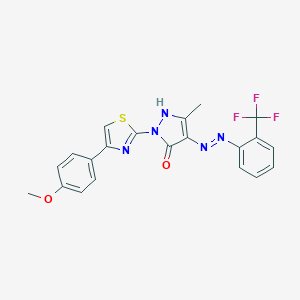 (4E)-2-[4-(4-methoxyphenyl)-1,3-thiazol-2-yl]-5-methyl-4-{2-[2-(trifluoromethyl)phenyl]hydrazinylidene}-2,4-dihydro-3H-pyrazol-3-one