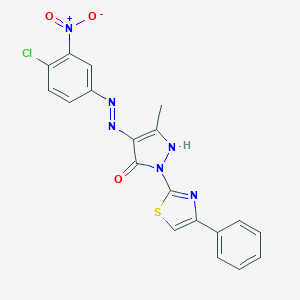 molecular formula C19H13ClN6O3S B403858 (4E)-4-[2-(4-chloro-3-nitrophenyl)hydrazinylidene]-5-methyl-2-(4-phenyl-1,3-thiazol-2-yl)-2,4-dihydro-3H-pyrazol-3-one 