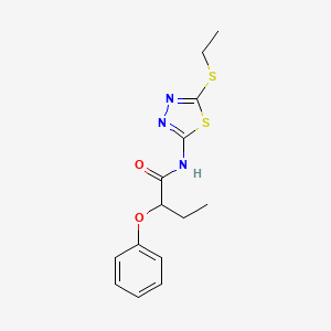 molecular formula C14H17N3O2S2 B4038609 N-[5-(ethylsulfanyl)-1,3,4-thiadiazol-2-yl]-2-phenoxybutanamide 