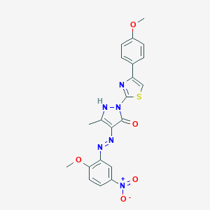 molecular formula C21H18N6O5S B403862 (4Z)-4-[2-(2-methoxy-5-nitrophenyl)hydrazinylidene]-2-[4-(4-methoxyphenyl)-1,3-thiazol-2-yl]-5-methyl-2,4-dihydro-3H-pyrazol-3-one 